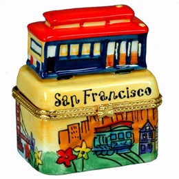 San Francisco Puff Yellow Hand Painted Cable Car Jewelry Box