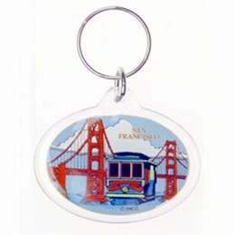 San Francisco Cable Car & Golden Gate Bridge Wide Oval Keychain