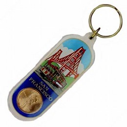 San Francisco Cable Car & Golden Gate Lucky 1 Cent Blue Keychain
