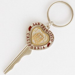 San Francisco Golden Gate Blue & Pewter Key Shaped Heart Spinning Keychain