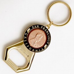 San Francisco Lucky 1 Cent Black & Gold Spinning Bottle Opener Keychain