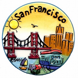 San Francisco Hand Painted Yellow Round Magnet