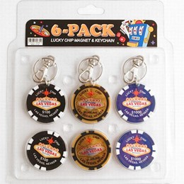 Las Vegas 6-Pack Pokerchip 3 Keychains & 3 Magnets