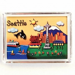 Seattle Hand Painted Square Magnet