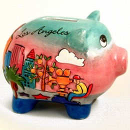 Los Angeles Puff Hand Painted Blue Piggy Bank