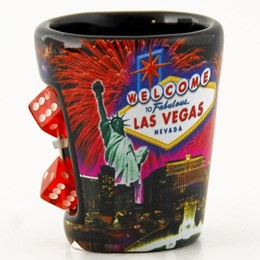 Las Vegas Fireworks Collage with Dice Black Shotcup
