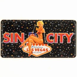 Las Vegas Blond Pinup Embossed License Plate Magnet