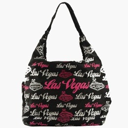 Las Vegas Script/Sign Black Hobo Bag-Canvas