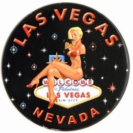 Las Vegas Blond Pinup Round Tin Magnet