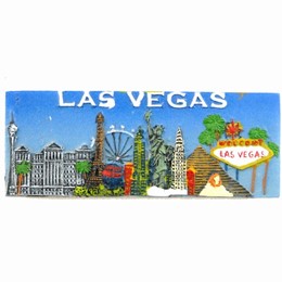 Las Vegas Skyline Rectangle Blue Polyresin Magnet