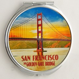 San Francisco Golden Gate Sunset Silver Sheen Round Compact
