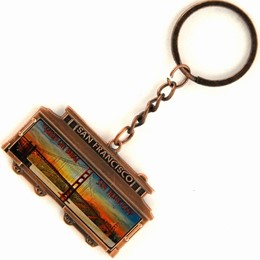 San Francisco Golden Gate Sunset/Cable Car Shaped Bronze Metal Keychain