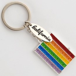 California Rainbow Rectangle Glitter Keychain With Tag