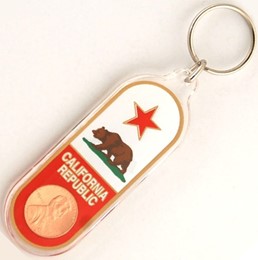 California Bear Flag Lucky One Cent Acrylic Keychain