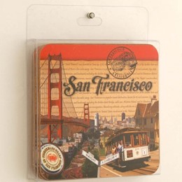 San Francisco Stamp Cork 4 Piece Set Square Coasters