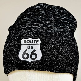 ROUTE 66 SIGN SILVER THREAD KNIT CAP