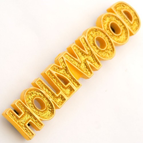Hollywood Spellout Gold Poly Glitter Magnet