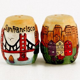 San Francisco Hand Painted Puff Yellow Salt & Pepper Shakers