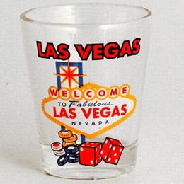 Las Vegas Sign Chips & Dice Clear Shotglass