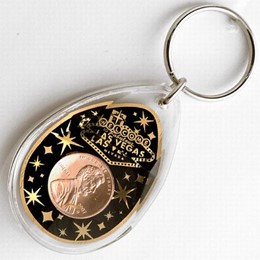 Las Vegas Sign Gold Lucky 1 Cent Teardrop Keychain