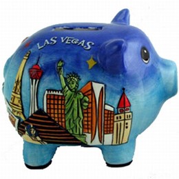 Las Vegas Blue Hand Painted Piggy Bank