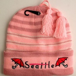 Seattle Umbrellas Pink Kids Ski Cap Bini w/ Tassels