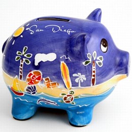 San Diego White Hand Painted Piggy Bank