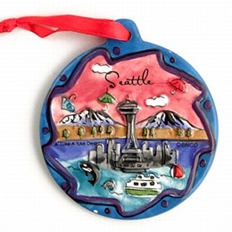 Seattle Umbrellas Puff Hand Painted Christmas Ornament (3 inches)