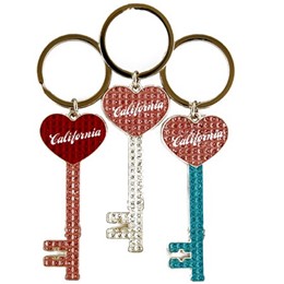 California Keyshape/Heart Glitter Keychain (each)