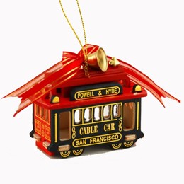 Cable Car 3" Green/Red Wood Ornament
