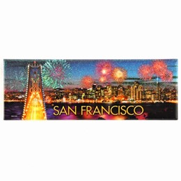 San Francisco Fireworks Pano Metal Magnet w/Glitter