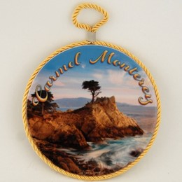 California Monterey Carmel Cypress 6" Round Trivet With Rope