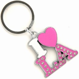 Los Angeles I Heart Stack Pink Glitter Metal Keychain