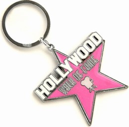 Hollywood Walk Of Fame Pink Starshape Glitter Metal Keychain