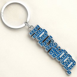 Hollywood Spellout Rhinestone Blue Glitter Metal Keychain