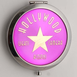 Hollywood Lights/Camera/Action Hot Pink Round Compact