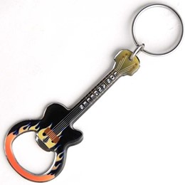 Los Angeles Guitar Shape Bottle Opener Black/Orange Keychain