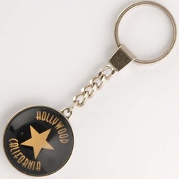 Hollywood Round Star Metal Bubble Keychain