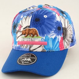 California Bear Flag Floral Top Blue Hat