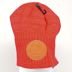 GG LEATHER PATCH METALLIC THREAD RED KNIT HAT